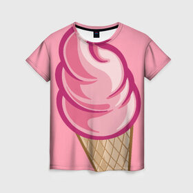 Женская футболка 3D с принтом Ice Cream в Кировске, 100% полиэфир ( синтетическое хлопкоподобное полотно) | прямой крой, круглый вырез горловины, длина до линии бедер | cream | ice | мороженное