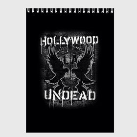 Скетчбук с принтом Hollywood Undead в Кировске, 100% бумага
 | 48 листов, плотность листов — 100 г/м2, плотность картонной обложки — 250 г/м2. Листы скреплены сверху удобной пружинной спиралью | Тематика изображения на принте: хип хоп