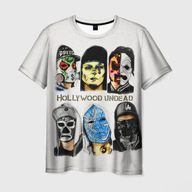 Мужская футболка 3D с принтом Hollywood Undead в Кировске, 100% полиэфир | прямой крой, круглый вырез горловины, длина до линии бедер | хип хоп