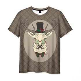 Мужская футболка 3D с принтом Deer в Кировске, 100% полиэфир | прямой крой, круглый вырез горловины, длина до линии бедер | Тематика изображения на принте: 2016 | christmas | deer | год | новогодний | новый | олень | рождественский | с новым годом
