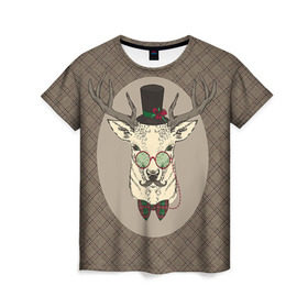 Женская футболка 3D с принтом Deer в Кировске, 100% полиэфир ( синтетическое хлопкоподобное полотно) | прямой крой, круглый вырез горловины, длина до линии бедер | 2016 | christmas | deer | год | новогодний | новый | олень | рождественский | с новым годом