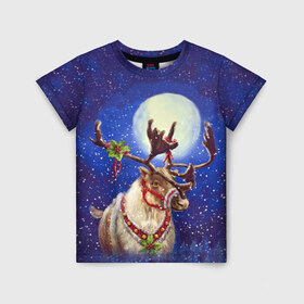 Детская футболка 3D с принтом Christmas deer в Кировске, 100% гипоаллергенный полиэфир | прямой крой, круглый вырез горловины, длина до линии бедер, чуть спущенное плечо, ткань немного тянется | 2016 | christmas | deer | год | новогодний | новый | олень | рождественский | с новым годом