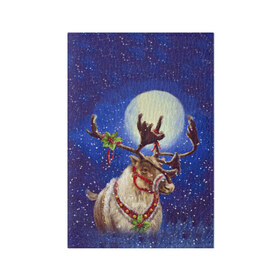 Обложка для паспорта матовая кожа с принтом Christmas deer в Кировске, натуральная матовая кожа | размер 19,3 х 13,7 см; прозрачные пластиковые крепления | Тематика изображения на принте: 2016 | christmas | deer | год | новогодний | новый | олень | рождественский | с новым годом