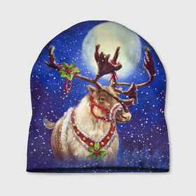 Шапка 3D с принтом Christmas deer в Кировске, 100% полиэстер | универсальный размер, печать по всей поверхности изделия | 2016 | christmas | deer | год | новогодний | новый | олень | рождественский | с новым годом