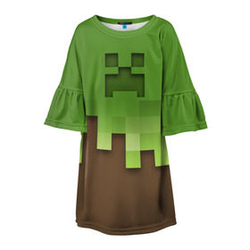Детское платье 3D с принтом Minecraft edition в Кировске, 100% полиэстер | прямой силуэт, чуть расширенный к низу. Круглая горловина, на рукавах — воланы | creeper | minecraft