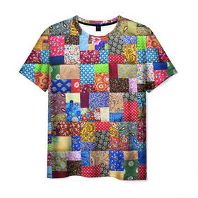 Мужская футболка 3D с принтом Лоскутное шитьё в Кировске, 100% полиэфир | прямой крой, круглый вырез горловины, длина до линии бедер | лоскут | одежда | текстура | ткань | шитьё