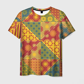 Мужская футболка 3D с принтом Лоскутное шитьё в Кировске, 100% полиэфир | прямой крой, круглый вырез горловины, длина до линии бедер | лоскут | одежда | текстура | ткань | шитьё