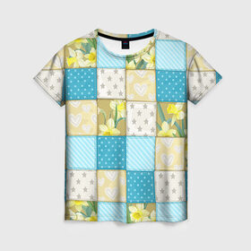 Женская футболка 3D с принтом Лоскутное шитьё в Кировске, 100% полиэфир ( синтетическое хлопкоподобное полотно) | прямой крой, круглый вырез горловины, длина до линии бедер | лоскут | одежда | текстура | ткань | шитьё