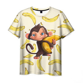 Мужская футболка 3D с принтом Обезьяна с бананом в Кировске, 100% полиэфир | прямой крой, круглый вырез горловины, длина до линии бедер | мартышка | обезьяна