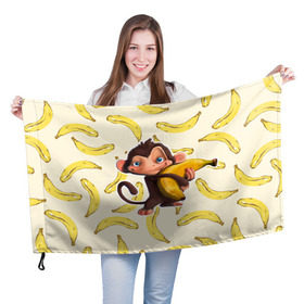 Флаг 3D с принтом Обезьяна с бананом в Кировске, 100% полиэстер | плотность ткани — 95 г/м2, размер — 67 х 109 см. Принт наносится с одной стороны | мартышка | обезьяна