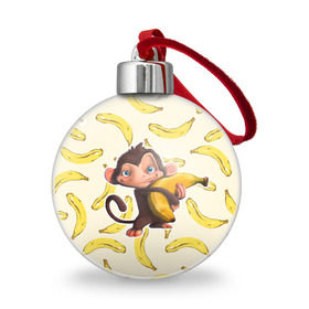 Ёлочный шар с принтом Обезьяна с бананом в Кировске, Пластик | Диаметр: 77 мм | мартышка | обезьяна
