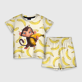Детский костюм с шортами 3D с принтом Обезьяна с бананом в Кировске,  |  | мартышка | обезьяна