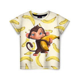 Детская футболка 3D с принтом Обезьяна с бананом в Кировске, 100% гипоаллергенный полиэфир | прямой крой, круглый вырез горловины, длина до линии бедер, чуть спущенное плечо, ткань немного тянется | мартышка | обезьяна