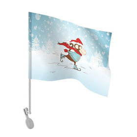 Флаг для автомобиля с принтом Обезьяна на коньках в Кировске, 100% полиэстер | Размер: 30*21 см | 2016 | год | ёлки | коньки | мартышка | новый | обезьяна | с новым год