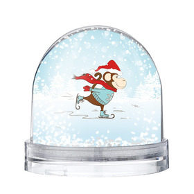 Снежный шар с принтом Обезьяна на коньках в Кировске, Пластик | Изображение внутри шара печатается на глянцевой фотобумаге с двух сторон | 2016 | год | ёлки | коньки | мартышка | новый | обезьяна | с новым год