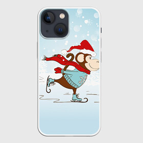 Чехол для iPhone 13 mini с принтом Обезьяна на коньках в Кировске,  |  | 2016 | год | ёлки | коньки | мартышка | новый | обезьяна | с новым год