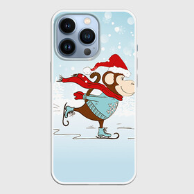 Чехол для iPhone 13 Pro с принтом Обезьяна на коньках в Кировске,  |  | 2016 | год | ёлки | коньки | мартышка | новый | обезьяна | с новым год