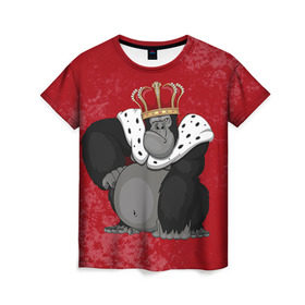 Женская футболка 3D с принтом Обезьяна король в Кировске, 100% полиэфир ( синтетическое хлопкоподобное полотно) | прямой крой, круглый вырез горловины, длина до линии бедер | 2016 | год | король | корона | мартышка | новый | обезьяна | с новым год