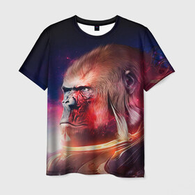 Мужская футболка 3D с принтом Обезьяна в космосе в Кировске, 100% полиэфир | прямой крой, круглый вырез горловины, длина до линии бедер | 2016 | год | космос | мартышка | новый | обезьяна | с новым год