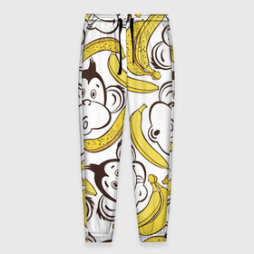Мужские брюки 3D с принтом Обезьянки и бананы в Кировске, 100% полиэстер | манжеты по низу, эластичный пояс регулируется шнурком, по бокам два кармана без застежек, внутренняя часть кармана из мелкой сетки | банан
