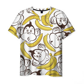 Мужская футболка 3D с принтом Обезьянки и бананы в Кировске, 100% полиэфир | прямой крой, круглый вырез горловины, длина до линии бедер | банан