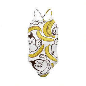 Детский купальник 3D с принтом Обезьянки и бананы в Кировске, Полиэстер 85%, Спандекс 15% | Слитный крой, подклад по переду изделия, узкие бретели | Тематика изображения на принте: банан