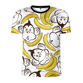 Мужская футболка 3D спортивная с принтом Обезьянки и бананы в Кировске, 100% полиэстер с улучшенными характеристиками | приталенный силуэт, круглая горловина, широкие плечи, сужается к линии бедра | банан