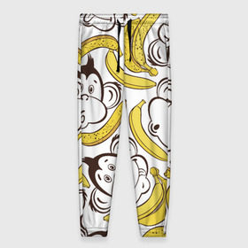 Женские брюки 3D с принтом Обезьянки и бананы в Кировске, полиэстер 100% | прямой крой, два кармана без застежек по бокам, с мягкой трикотажной резинкой на поясе и по низу штанин. В поясе для дополнительного комфорта — широкие завязки | банан