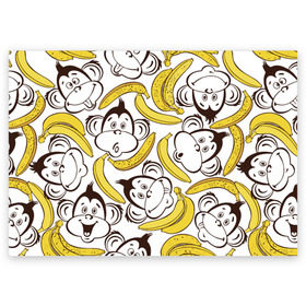 Поздравительная открытка с принтом Обезьянки и бананы в Кировске, 100% бумага | плотность бумаги 280 г/м2, матовая, на обратной стороне линовка и место для марки
 | банан