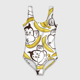 Купальник-боди 3D с принтом Обезьянки и бананы в Кировске, 82% полиэстер, 18% эластан | Круглая горловина, круглый вырез на спине | банан
