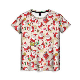 Женская футболка 3D с принтом Санта в Кировске, 100% полиэфир ( синтетическое хлопкоподобное полотно) | прямой крой, круглый вырез горловины, длина до линии бедер | 2016 | новый год | популярные | прикольные | санта клаус