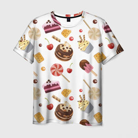 Мужская футболка 3D с принтом Sweet time в Кировске, 100% полиэфир | прямой крой, круглый вырез горловины, длина до линии бедер | candy | капкейп | милый | мороженое | пирожное | торт
