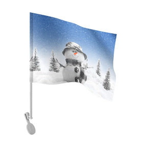 Флаг для автомобиля с принтом Снеговик в Кировске, 100% полиэстер | Размер: 30*21 см | Тематика изображения на принте: 2016 | winter | год | зима | мартышка | новогодний | новый | обезьяна | обезьянка | подарок | с новым годом | снег | снеговик