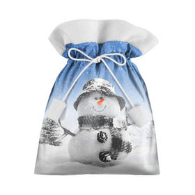 Подарочный 3D мешок с принтом Снеговик в Кировске, 100% полиэстер | Размер: 29*39 см | Тематика изображения на принте: 2016 | winter | год | зима | мартышка | новогодний | новый | обезьяна | обезьянка | подарок | с новым годом | снег | снеговик