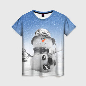 Женская футболка 3D с принтом Снеговик в Кировске, 100% полиэфир ( синтетическое хлопкоподобное полотно) | прямой крой, круглый вырез горловины, длина до линии бедер | 2016 | winter | год | зима | мартышка | новогодний | новый | обезьяна | обезьянка | подарок | с новым годом | снег | снеговик