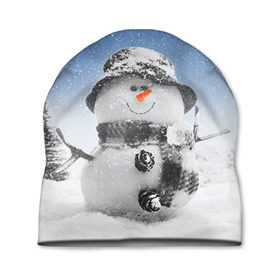 Шапка 3D с принтом Снеговик в Кировске, 100% полиэстер | универсальный размер, печать по всей поверхности изделия | Тематика изображения на принте: 2016 | winter | год | зима | мартышка | новогодний | новый | обезьяна | обезьянка | подарок | с новым годом | снег | снеговик