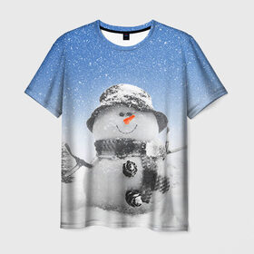Мужская футболка 3D с принтом Снеговик в Кировске, 100% полиэфир | прямой крой, круглый вырез горловины, длина до линии бедер | 2016 | winter | год | зима | мартышка | новогодний | новый | обезьяна | обезьянка | подарок | с новым годом | снег | снеговик
