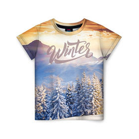 Детская футболка 3D с принтом Winter в Кировске, 100% гипоаллергенный полиэфир | прямой крой, круглый вырез горловины, длина до линии бедер, чуть спущенное плечо, ткань немного тянется | зима | пейзвж | снег