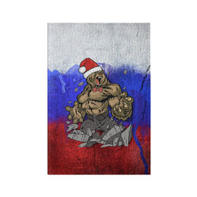 Обложка для паспорта матовая кожа с принтом Медведь в Кировске, натуральная матовая кожа | размер 19,3 х 13,7 см; прозрачные пластиковые крепления | 2016 | год | медведь | мишка | новогодний | новый | патриот | россия | русский | с новым годом | сила | флаг