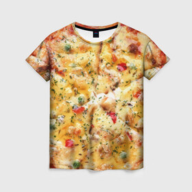 Женская футболка 3D с принтом Пицца в Кировске, 100% полиэфир ( синтетическое хлопкоподобное полотно) | прямой крой, круглый вырез горловины, длина до линии бедер | еда | пицца