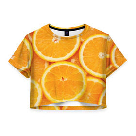 Женская футболка 3D укороченная с принтом Апельсинчик в Кировске, 100% полиэстер | круглая горловина, длина футболки до линии талии, рукава с отворотами | orange | апельсин | фрукты