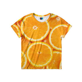 Детская футболка 3D с принтом Апельсинчик в Кировске, 100% гипоаллергенный полиэфир | прямой крой, круглый вырез горловины, длина до линии бедер, чуть спущенное плечо, ткань немного тянется | orange | апельсин | фрукты