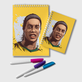 Блокнот с принтом Ronaldinho в Кировске, 100% бумага | 48 листов, плотность листов — 60 г/м2, плотность картонной обложки — 250 г/м2. Листы скреплены удобной пружинной спиралью. Цвет линий — светло-серый
 | Тематика изображения на принте: football | ronaldinho | роналдиньо | футбол | футболист
