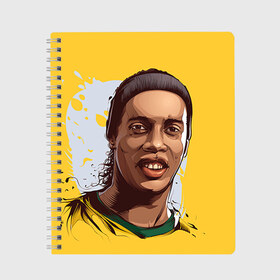 Тетрадь с принтом Ronaldinho в Кировске, 100% бумага | 48 листов, плотность листов — 60 г/м2, плотность картонной обложки — 250 г/м2. Листы скреплены сбоку удобной пружинной спиралью. Уголки страниц и обложки скругленные. Цвет линий — светло-серый
 | football | ronaldinho | роналдиньо | футбол | футболист