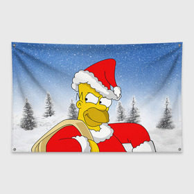 Флаг-баннер с принтом Санта Гомер в Кировске, 100% полиэстер | размер 67 х 109 см, плотность ткани — 95 г/м2; по краям флага есть четыре люверса для крепления | гомер