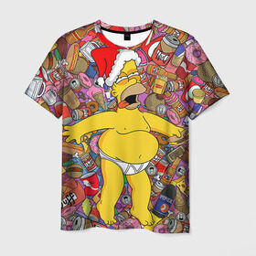 Мужская футболка 3D с принтом Обжора Гомер в Кировске, 100% полиэфир | прямой крой, круглый вырез горловины, длина до линии бедер | гомер