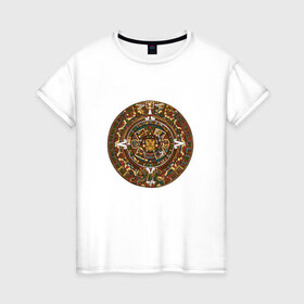 Женская футболка хлопок с принтом Maya в Кировске, 100% хлопок | прямой крой, круглый вырез горловины, длина до линии бедер, слегка спущенное плечо | календарь | майя | орнамент | узор