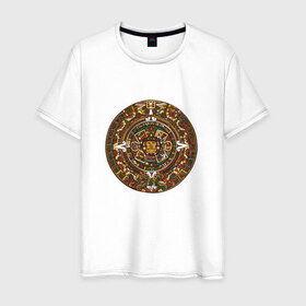 Мужская футболка хлопок с принтом Maya в Кировске, 100% хлопок | прямой крой, круглый вырез горловины, длина до линии бедер, слегка спущенное плечо. | календарь | майя | орнамент | узор