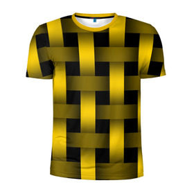 Мужская футболка 3D спортивная с принтом Сетка в Кировске, 100% полиэстер с улучшенными характеристиками | приталенный силуэт, круглая горловина, широкие плечи, сужается к линии бедра | Тематика изображения на принте: желтый | паттерн | плетение | черный