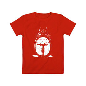 Детская футболка хлопок с принтом Totoro in rain в Кировске, 100% хлопок | круглый вырез горловины, полуприлегающий силуэт, длина до линии бедер | аниме | дождь | сосед | тоторо | япония